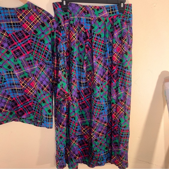 Vintage ‘90s Lee Winter Rainbow Plaid Patchwork Top + Knee Length Skirt Set L - Picture 4 of 13